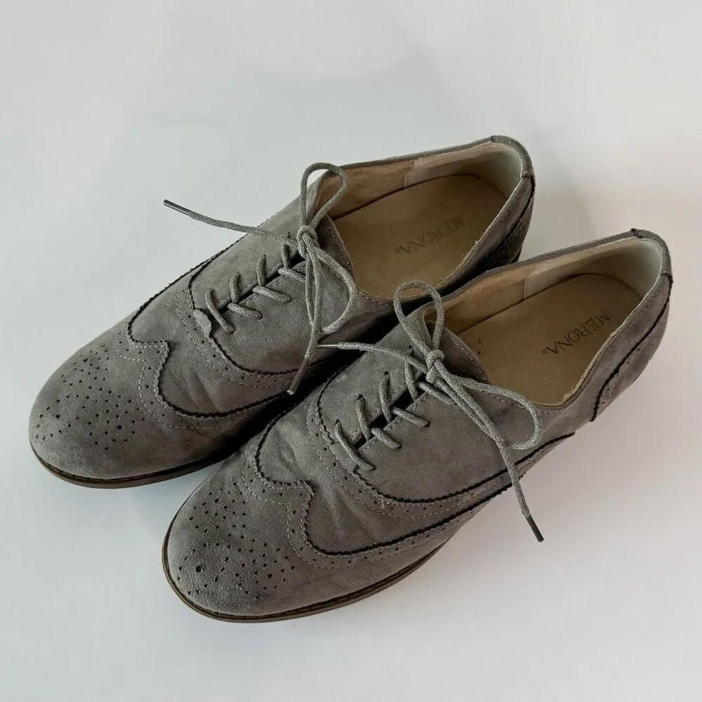 Merona Women's Size 8 Gray Faux Suede Oxford Wingtip Lace-Up Shoes
